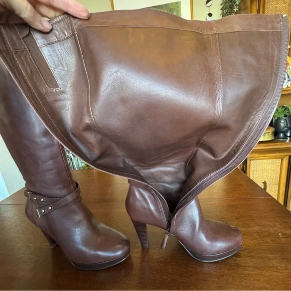 Cole Haan Knee High Boots Brown Leather Nike Air Tall Heeled Boots | Size 7 - Picture 7 of 10